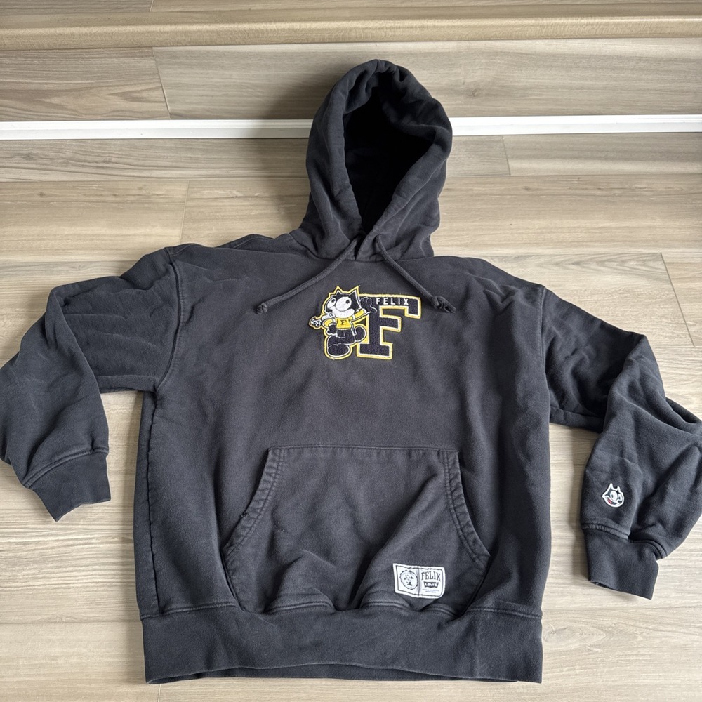 Levi's X Felix The Cat Letterman Hoodie‎ Sweatshirt Mens Sz Small black Levis